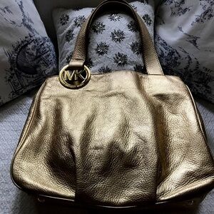 Michael Kors Large genuine gold leather bag big MK
